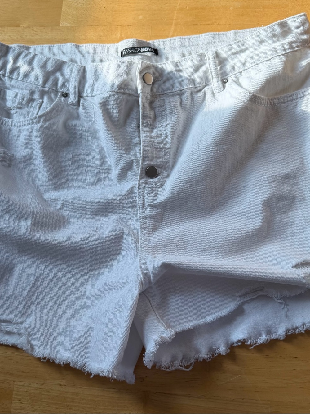 Fashion Nova White Frayed Hem High-Rise Denim Shorts